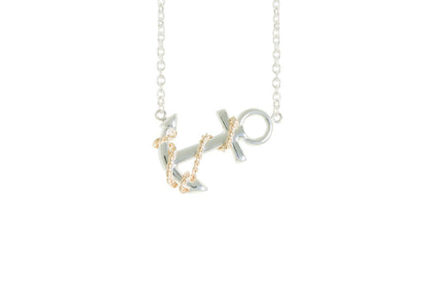 Sterling Anchor Necklace with 14K Rope
