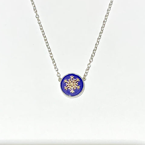 Necklace of sterling silver and lapis with 14K or sterling snowflake