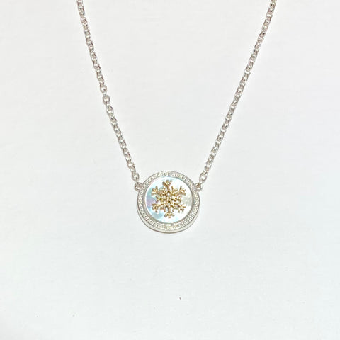 Necklace of sterling silver and gray Mother-of-Pearl with 14K or sterling snowflake