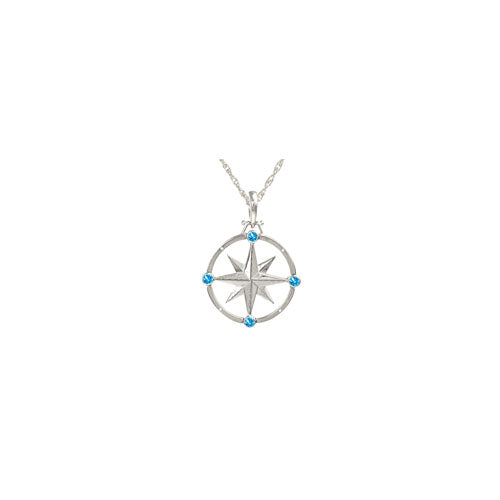 Large Sterling Compass Rose Necklace with Blue Topaz