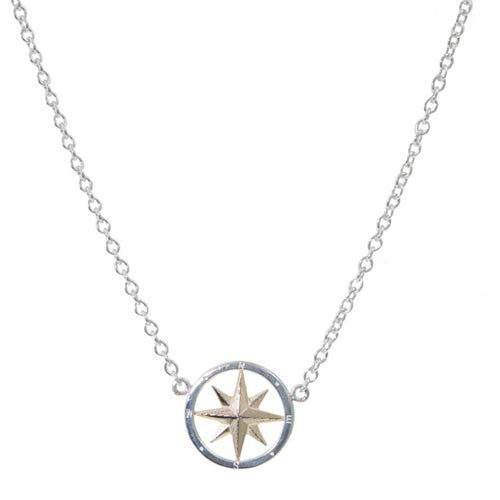 Sterling and 14K Compass Rose with attached chain