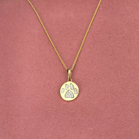 14K Yellow Gold and Diamond Paw Print Necklace