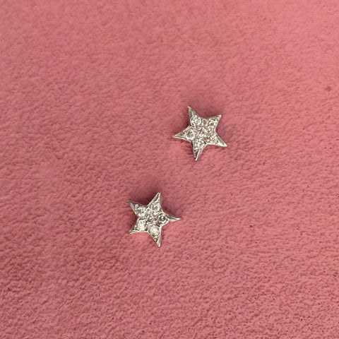 14K White Gold Star Earrings