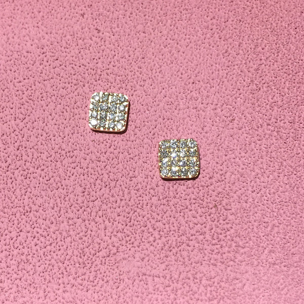 14K Yellow Gold & Diamond Square Earrings