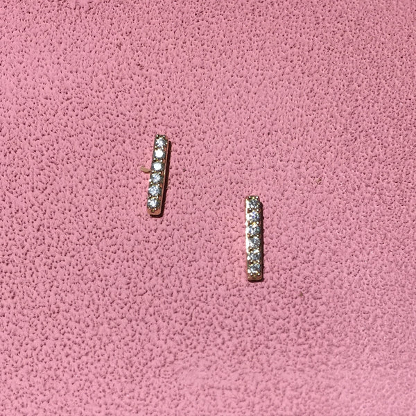 14K Yellow Gold & Diamond Bar Earrings