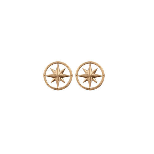 Compass Rose 14K Gold Post Earrings