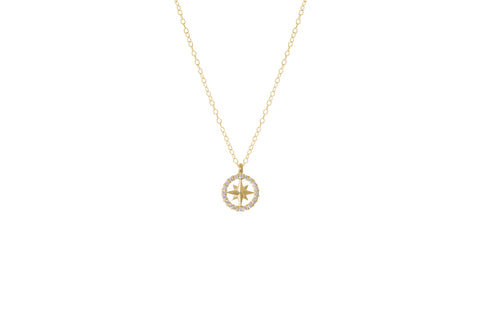 14K Yellow Gold & Diamond Compass Rose Necklace