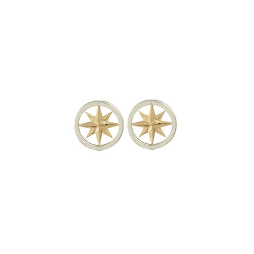 Compass Rose 14K Gold & Sterling Silver Post Earrings