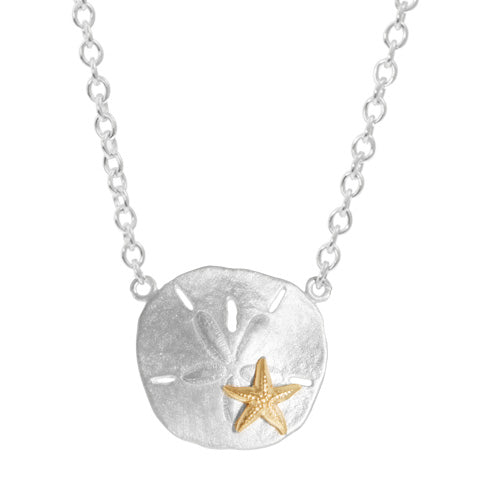 Sterling Sand Dollar with Gold Starfish Necklace