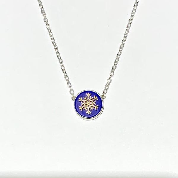 Necklace of sterling silver and lapis with 14K or sterling snowflake