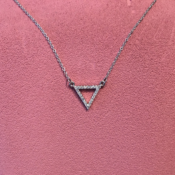 14K White Gold & Diamond Triangle Necklace