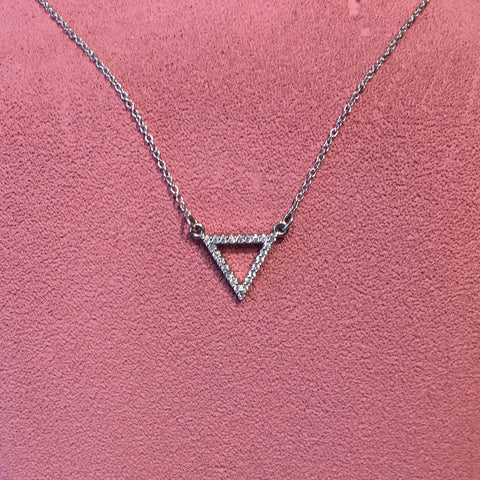14K White Gold & Diamond Triangle Necklace
