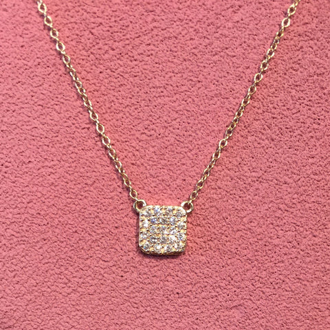 14K Yellow Gold & Diamond Square Necklace