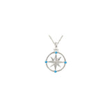 Large Sterling Compass Rose Necklace with Blue Topaz