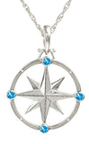 Large Sterling Compass Rose Necklace with Blue Topaz